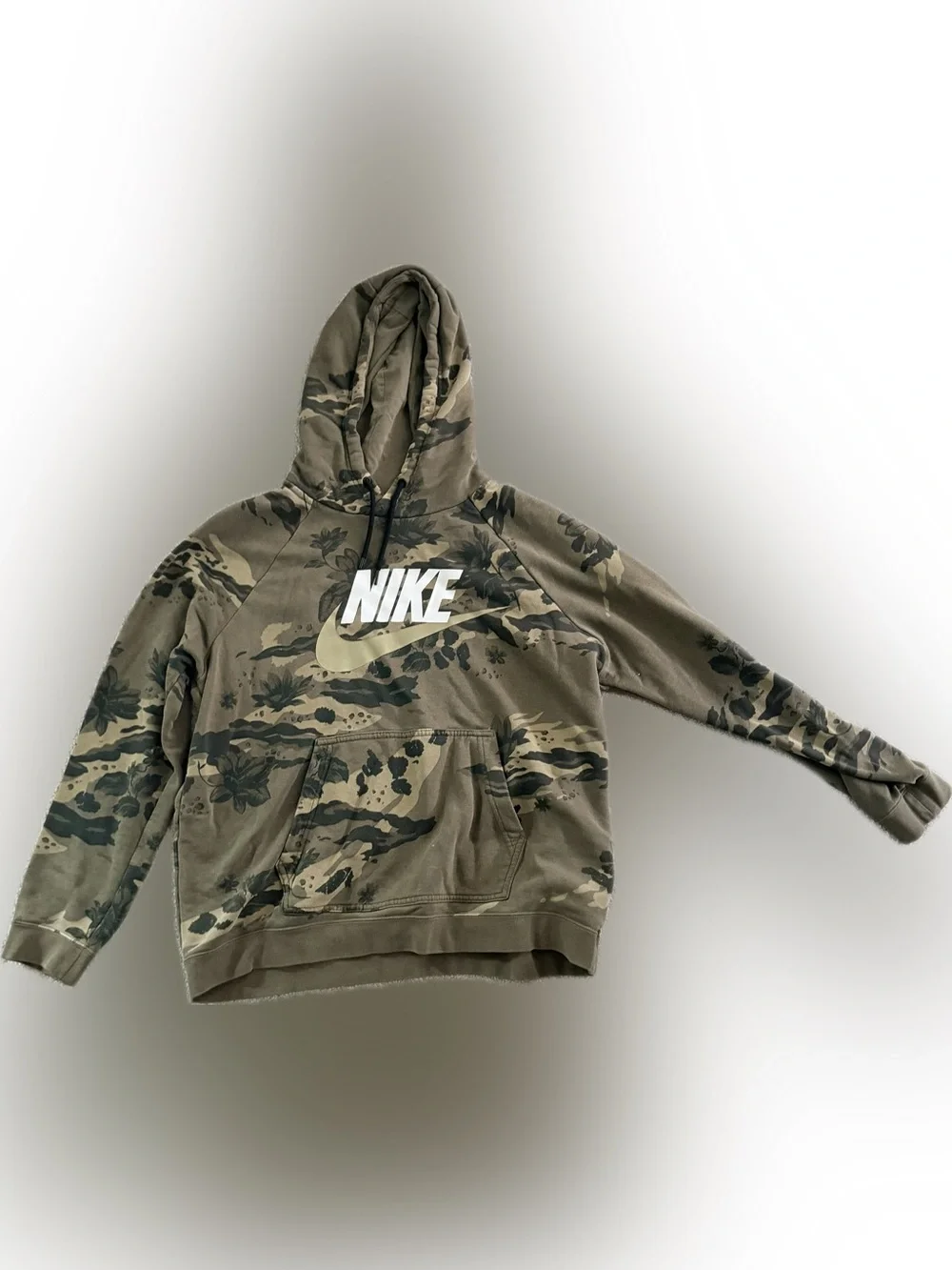 Nike women’s  Olive Camo Zip-Up Hoodie with White Logo